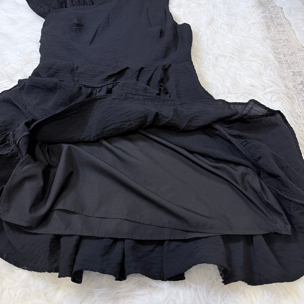Express Black One Shoulder Ruffle Cocktail Dress Medium Belted Mini LBD Wedding - Picture 6 of 9